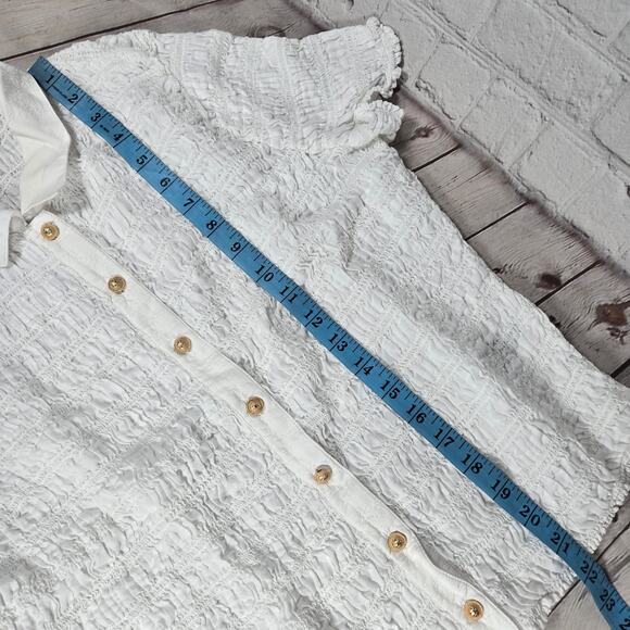 J. Crew Smocked button-up shirt‎ in cotton-blend voile White XL BU278 - Picture 8 of 8